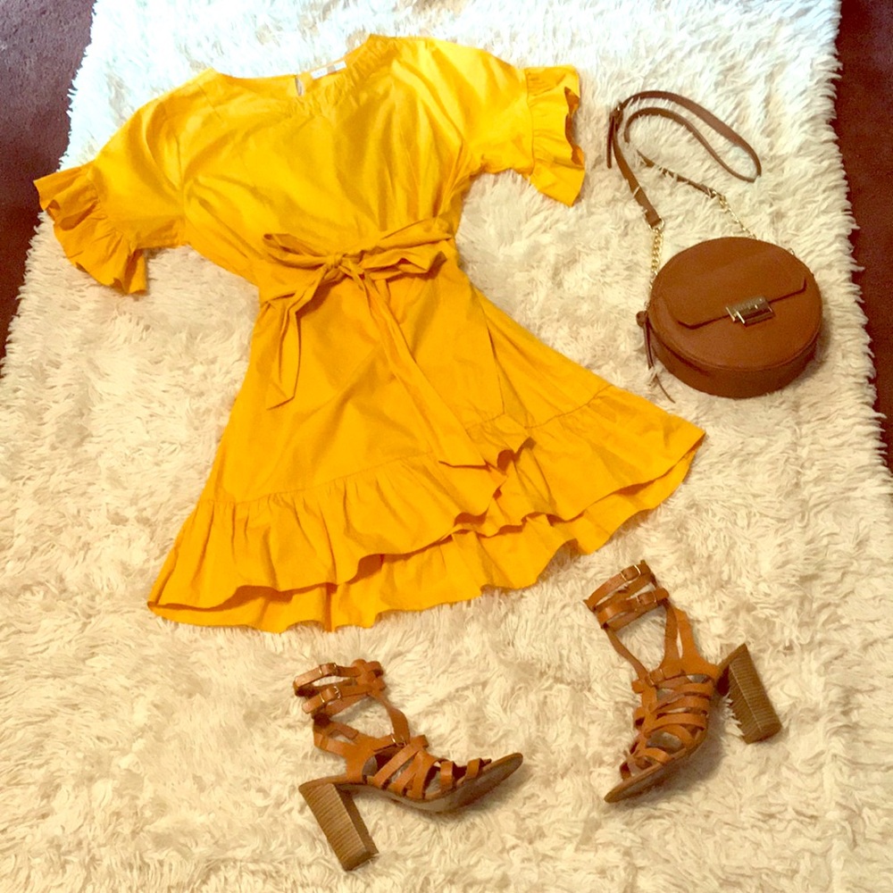 SocialLite Yellow Ruffle Poplin Summer Dress